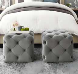 Chesterfield Velvet Cube Footrest - Tufted Ottoman Stool, Handmade - thumbnail 1