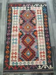 Multicolour Kilim Rug, Handmade Artisan Afghan Turkish Persian Navajo Scandinavian Bohemian Flatweave Natural Wool Rug 146x90 cm - thumbnail 1