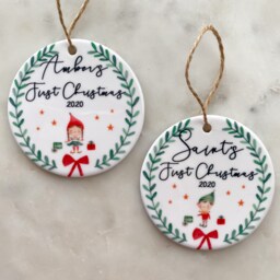 Personalised Ceramic First Christmas Ornament, Baby's 1st Gift - thumbnail 1