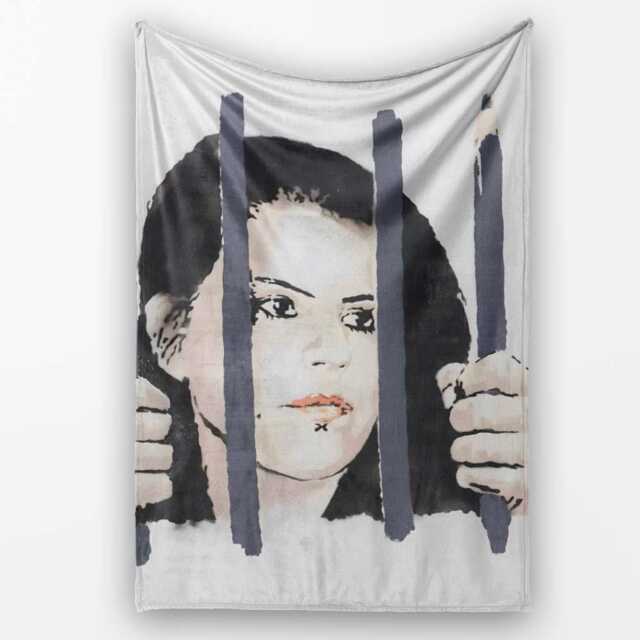 Woman Behind Prison Bars Minimal Stencil Portrait, All Season Comfort, Comfortable Everyday Use - Super Soft Fleece Blanket Bed Sofa Throw - image 1