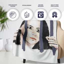 Woman Behind Prison Bars Minimal Stencil Portrait, All Season Comfort, Comfortable Everyday Use - Super Soft Fleece Blanket Bed Sofa Throw - thumbnail 2