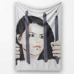 Woman Behind Prison Bars Minimal Stencil Portrait, All Season Comfort, Comfortable Everyday Use - Super Soft Fleece Blanket Bed Sofa Throw