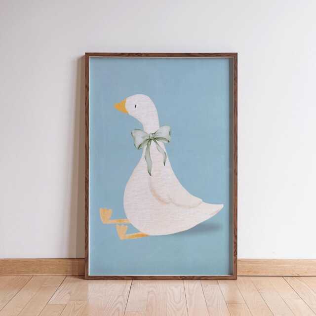 Silly Goose With Bow Tie Blue Nursery Print Baby Framed Wall Art - image 1