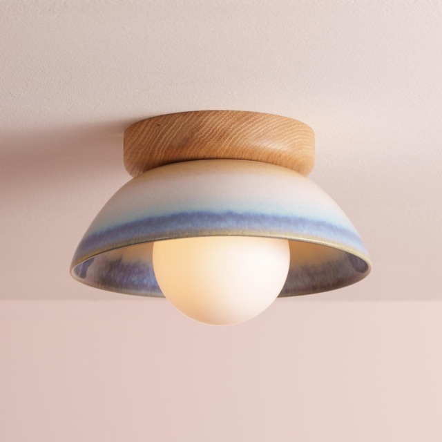 Blue & White Small Dawn Ceiling Light in Ceramic Oak - image 1