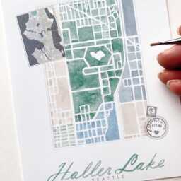 Haller Lake Seattle Neighborhood Map Watercolor Print Washington City Block Plan - Art Print Downtown Wall Local Realtor Gift - thumbnail 2