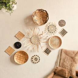 Set Of 12 Wall Hanging - Parisian Charm, Boho Hangings, Baskets, Bohemian Home Decor, Rattan Basket Rotin