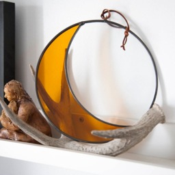Large Stained Glass Moon - Clear & Amber, Crescent Wall Hanging - thumbnail 3