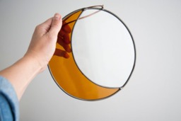Large Stained Glass Moon - Clear & Amber, Crescent Wall Hanging - thumbnail 1