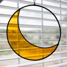 Large Stained Glass Moon - Clear & Amber, Crescent Wall Hanging - thumbnail 4