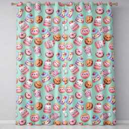 Cute Kawaii Donuts Cakes Desserts Mint Background Seamless Pattern Readymade Eyelet Ring Top Thermal 100% Blackout Curtains - thumbnail 2