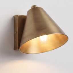 Wall Light in Antique Brass Color With Cone Shade, Modern Metal Sconce For Bedroom, Bedside, Hallway, Living Room & Home Decor - thumbnail 3