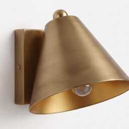 Wall Light in Antique Brass Color With Cone Shade, Modern Metal Sconce For Bedroom, Bedside, Hallway, Living Room & Home Decor - thumbnail 2