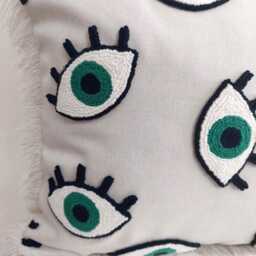 Evil Eye Linen Pillow Cover Bohemian Fringed Nazar Punch Decor - thumbnail 3