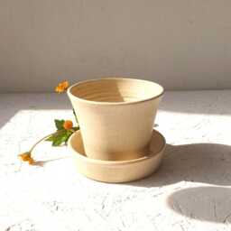 Pottery Plant Pot, Planter W Dish, Succulent With Hole, Ceramic Pot & Plate, Beige Planter, With Drainage - thumbnail 3