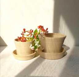 Pottery Plant Pot, Planter W Dish, Succulent With Hole, Ceramic Pot & Plate, Beige Planter, With Drainage - thumbnail 1