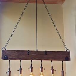 Rustic Wood Beam Chandelier, 6 Light Farmhouse Kitchen Island Lighting, Pendant Ceiling Light, Adjustable Hanging Lamp - thumbnail 2
