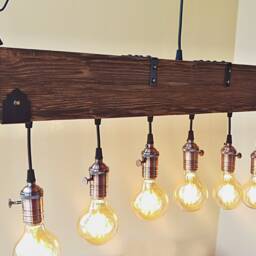 Rustic Wood Beam Chandelier, 6 Light Farmhouse Kitchen Island Lighting, Pendant Ceiling Light, Adjustable Hanging Lamp - thumbnail 3