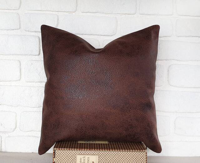 Dark Brown Faux Leather Pillow Cover Set Zen Scandinavian Decor - 20x20 Inch - image 1
