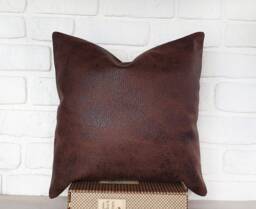 Dark Brown Faux Leather Pillow Cover Set Zen Scandinavian Decor - 20x20 Inch