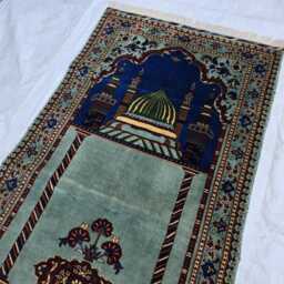 Handmade Wool Afghan Prayer Rug Beljik Mosque Design, Green & Blue, 4.6x2.8 Ft - thumbnail 4