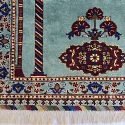 Handmade Wool Afghan Prayer Rug Beljik Mosque Design, Green & Blue, 4.6x2.8 Ft - thumbnail 2