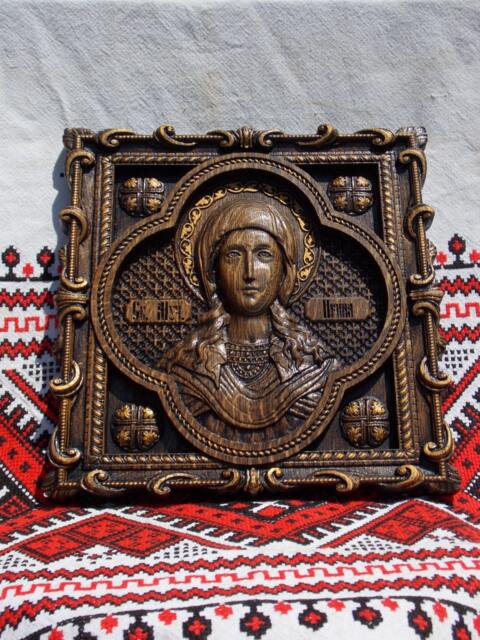 Saint Irene Wood Carving Handmade Religious Icon Personalized, Xs-Xxl, Tax Free - image 1