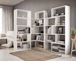 Geometric Room Divider Bookcase - Modern Open Shelving, Modular Partition