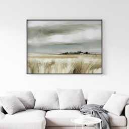 Farmhouse Field Poster, Neutral Landscape Print, Country Wall Art, Paper - thumbnail 2