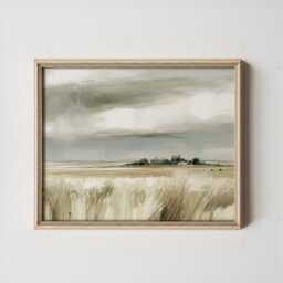 Farmhouse Field Poster, Neutral Landscape Print, Country Wall Art, Paper - thumbnail 4