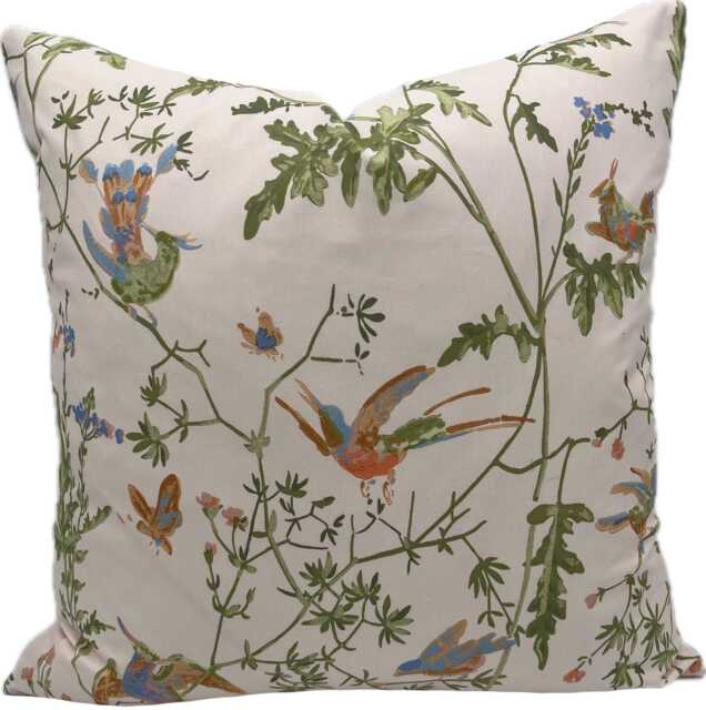Cole & Sons Hummingbirds Tangerine & Olive On Blush Archive Decorative Cushion Cover Pillow Double Sided - image 1