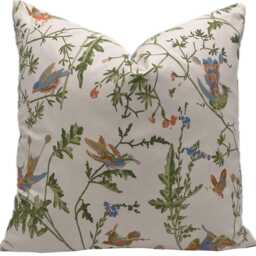 Cole & Sons Hummingbirds Tangerine & Olive On Blush Archive Decorative Cushion Cover Pillow Double Sided - thumbnail 2