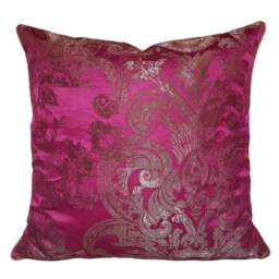 Silk Brocade Throw Pillow Cushion Cover Rubelli Fabric Fuchsia Barbarigo Pattern - Handmade in Italy