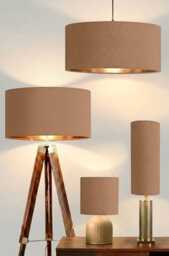 New Handmade Camel Colour Drum Velvet Lamp Shade & Pendant Light With Metallic Panels Lining Suitable For Both Ceilings Tables