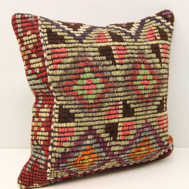 Handmade Kilim Pillow Cover 16x16, Boho Home Decor - image 1