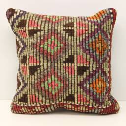 Handmade Kilim Pillow Cover 16x16, Boho Home Decor - thumbnail 2