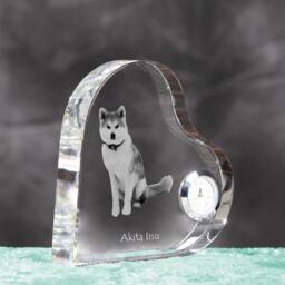 Akita Inu - Crystal Clock in The Shape Of A Heart With Image Pure-Bred Dog - thumbnail 3