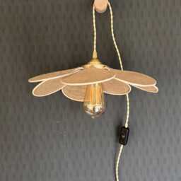 7-Petal Linen & Rattan Flower Lamp - Chandelier Wall Light Handcrafted - thumbnail 3