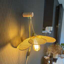 7-Petal Linen & Rattan Flower Lamp - Chandelier Wall Light Handcrafted - thumbnail 4