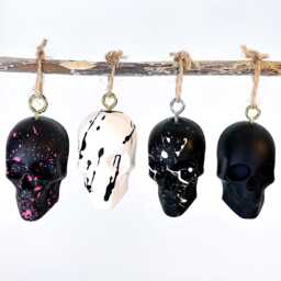Set Of 4 Skull Christmas Tree Bauble Decorations Scandi Alternative Handmade Home Gift - thumbnail 1