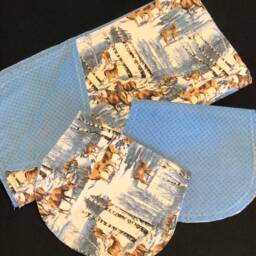 Deer Winter Hemstitch Receiving Baby Blanket & 2 Burp Cloths, Pine Trees, Snow, Blue Gray Beige, Crochet Flannel - thumbnail 1