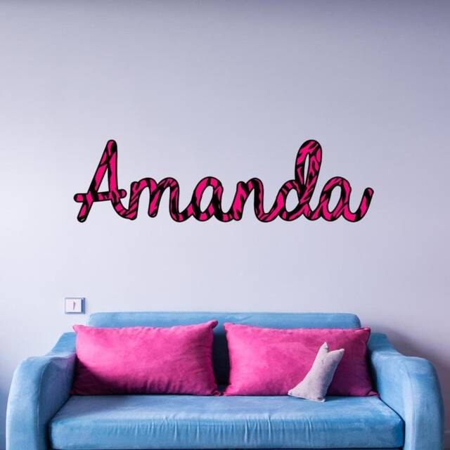 Custom Name Decal Zebra Print Wall Art Sticker - Vwaq Zn2