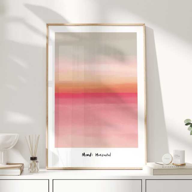 Mood Horizontal Print, Pink Horizon Wall Art, Sunset Gradient Poster, Minimal Abstract Modern Bedroom Blush Decor - image 1