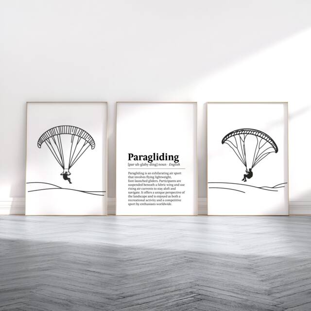 Paragliding Poster Print Set - 3 Prints - Wall Art Gifts Gliding Gift Definition Paraglider Decor Room Watercolour Artwork - image 1