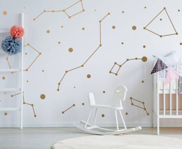 Constellations Vinyl Wall Stickers - Zodiac Star Space Ceiling Art Decals Gold Circle Dot Stars Astrology Set Kids Cool Decorative Sign - image 1