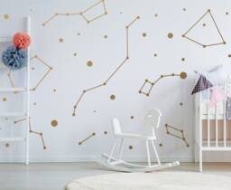 Constellations Vinyl Wall Stickers - Zodiac Star Space Ceiling Art Decals Gold Circle Dot Stars Astrology Set Kids Cool Decorative Sign - thumbnail 1