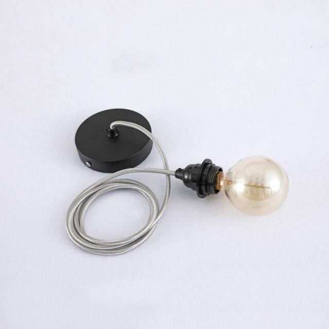 Industrial Modern Pendant Light With Shade Ready Socket & Silver Fabric Cord - Hardwire Fixture For Creative Diy Dining & Kitchen Lighting - image 1