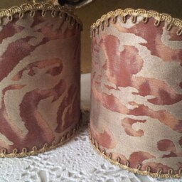 Pair Of Wall Sconce Clip-On Shield Shades Fortuny Fabric Deep Burgundy & Gold Sevigne Pattern Mini Lampshade - Handmade in Italy - thumbnail 3