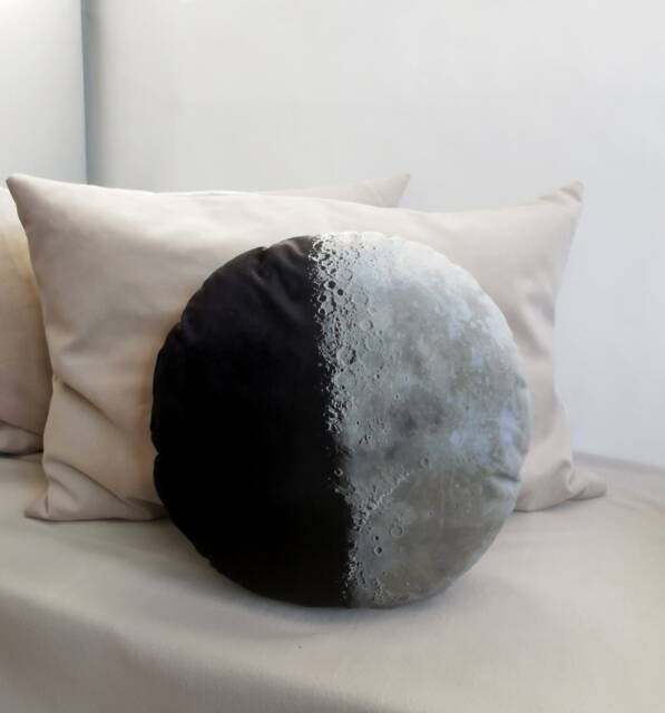 Full Moon Pillow Velvet Round Cushion, Boho Decor - 14.6 - image 1