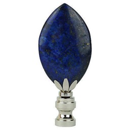 Lapis Lazuli Lamp Finials On Shiny Chrome Hardware - A Matching Pair Of Blue Stone Toppers - thumbnail 4