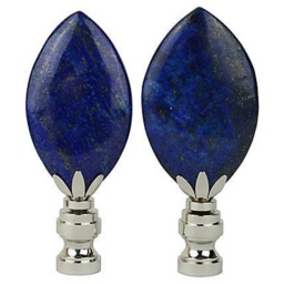 Lapis Lazuli Lamp Finials On Shiny Chrome Hardware - A Matching Pair Of Blue Stone Toppers - thumbnail 3